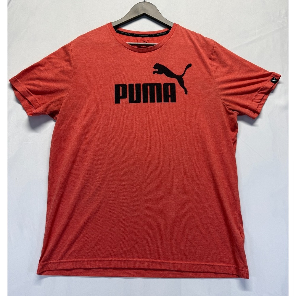 Puma T Shirt Mens XL Heather Red Graphic Print Big Logo Keeps‎ You Dry Casual
